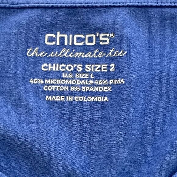 Chico's The Ultimate Tee, 3/4 Sleeve and V-neck, Blue, Size Large - Picture 3 of 7